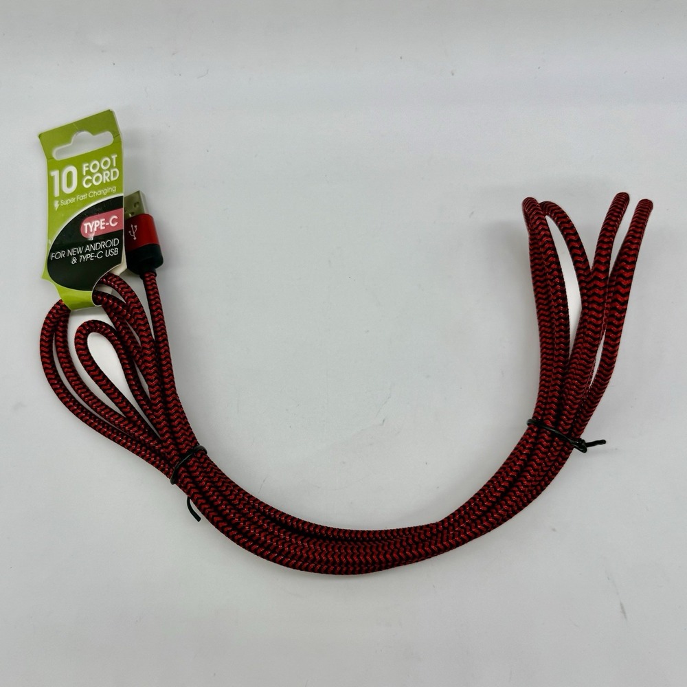 10-Foot Red‎ & Black Braided USB To USB-C Cable Fast Charge & Data Transfer
